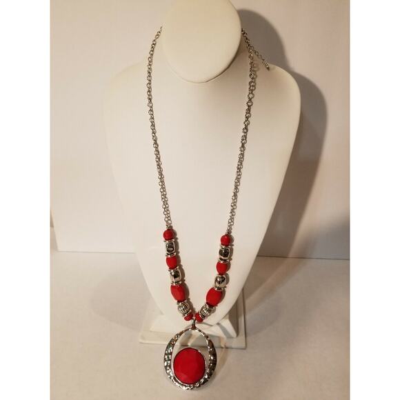 Vintage 1946 red and silver necklace b78* - Picture 3 of 12